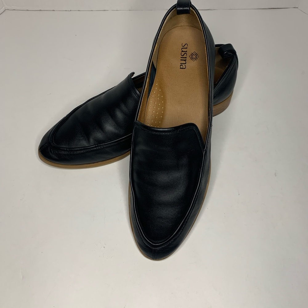 Susina Black Leather Loafers Size 6.5